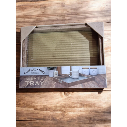 Ribbed Glass & Wood Tray 30x40cm