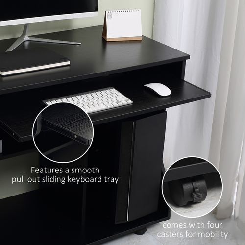 HOMCOM Computer Table Study Desk with Sliding Keyboard Tray, Black