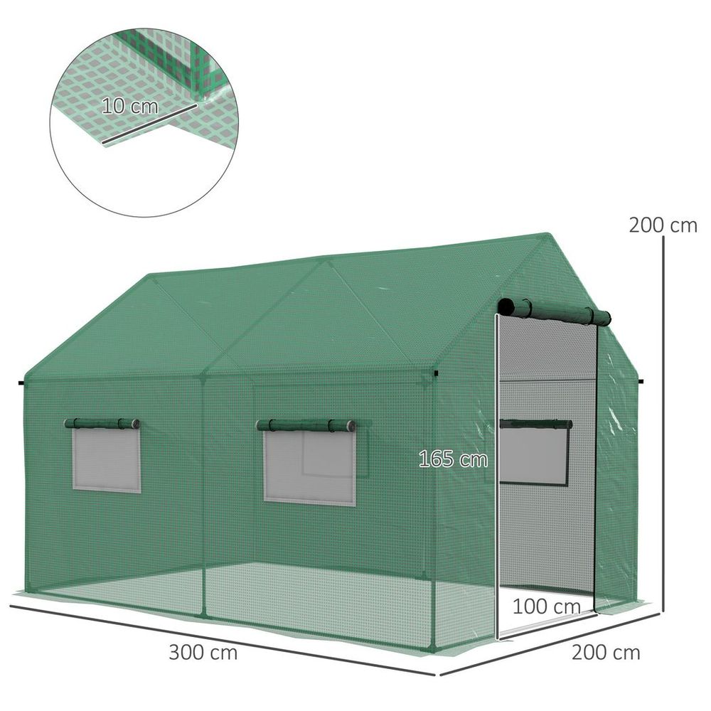 Outsunny Tunnel Greenhouse - UV-resistant PE Cover, Wide Door, 2x3m, Green