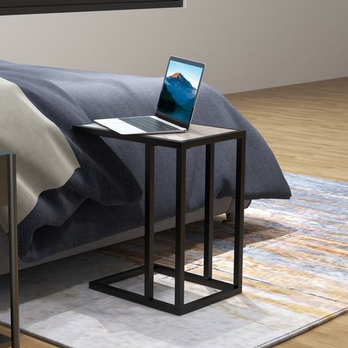 HOMCOM C Shape Side Table w/ Marble-Effect Top