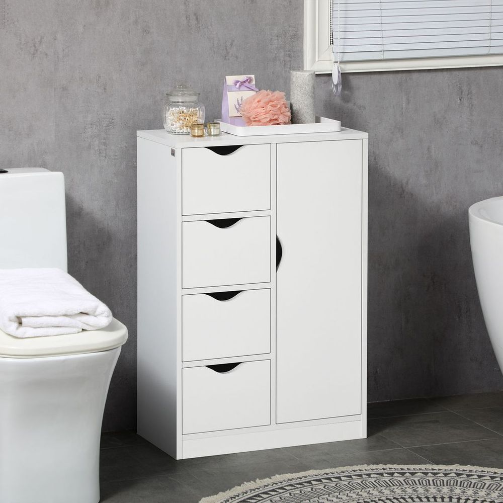 Modern Storage Cabinet Organizer with 4 Drawers and 1 Shelf, White
