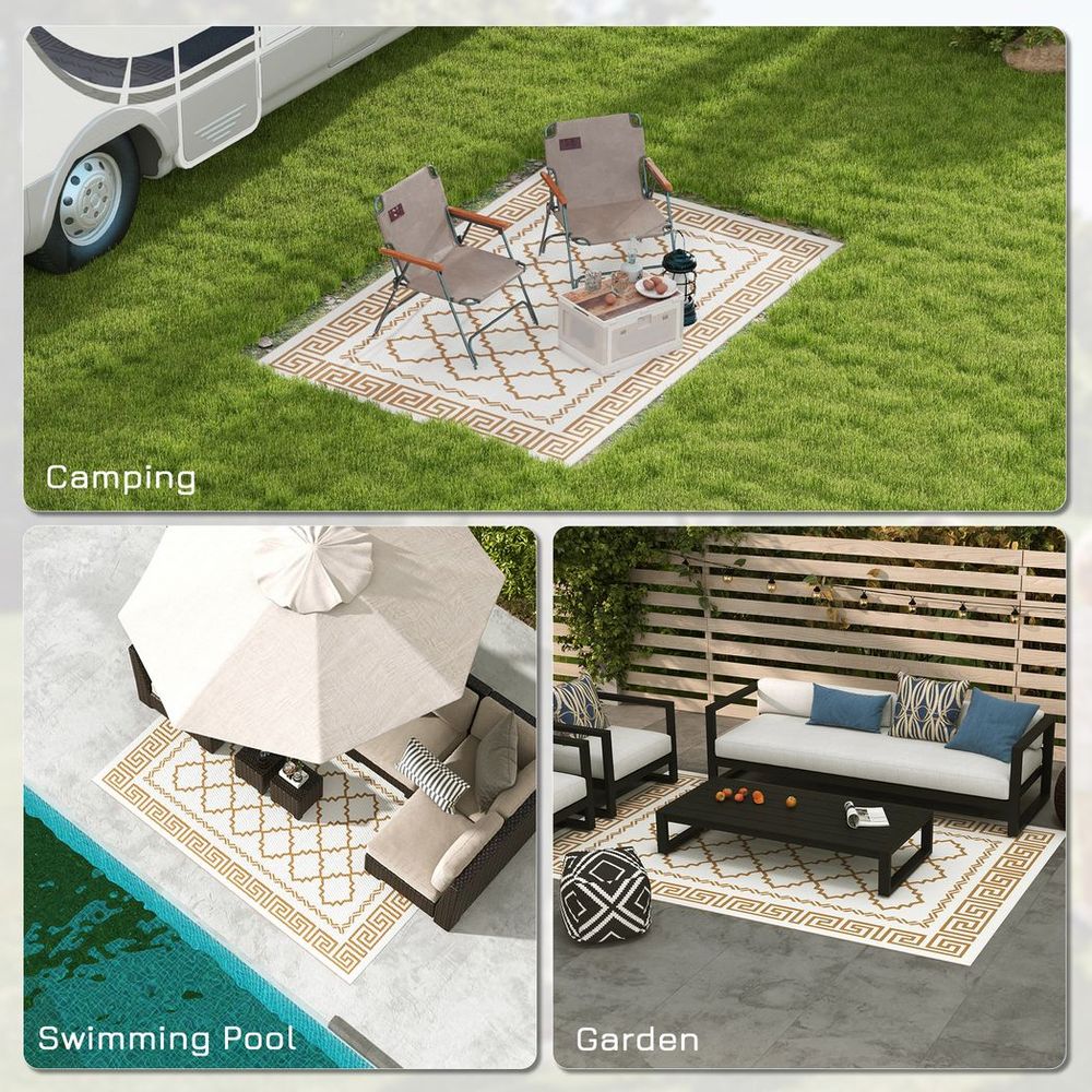 Outsunny Waterproof Outdoor Rug w/ Carry Bag: 182 x 274cm, Brown - Tear-resistant, Reversible