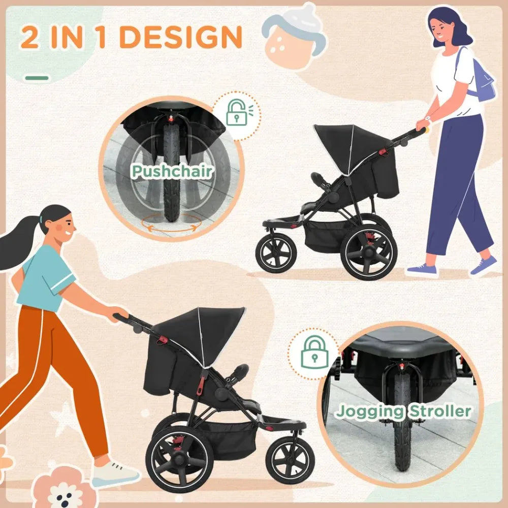 Lightwieght Pushchair w/ Reclining Backrest From Birth to 3 Years - Black