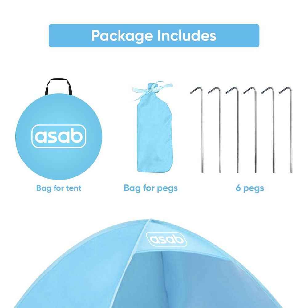 ASAB Pop Up Beach Tent - BLUE | Durable, UV Protected, Well-Ventilated, Wide Use, Easy Setup | 6 Pegs, Carry Bag | 80 characters