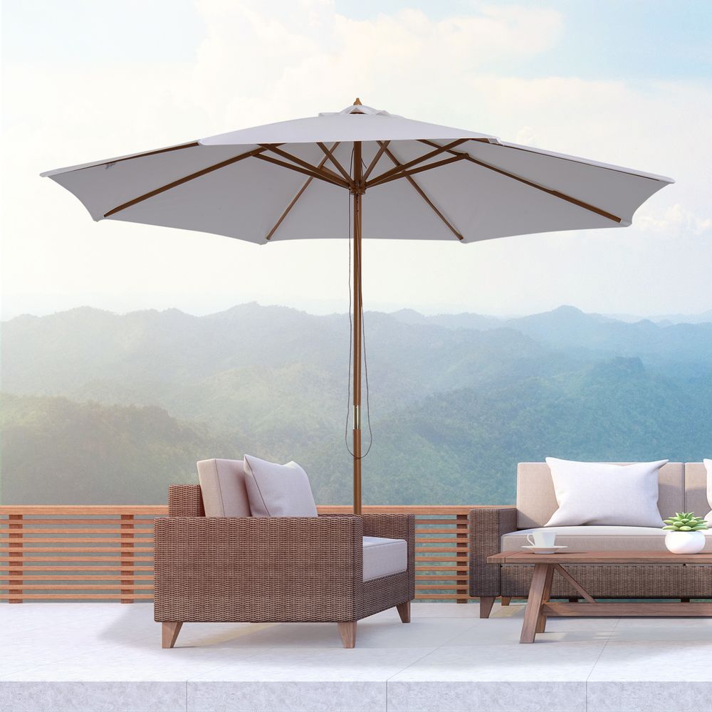 High-Quality 10'x8.2'H Bamboo Wooden Round Market Patio Umbrella - Sun & Rain Protection