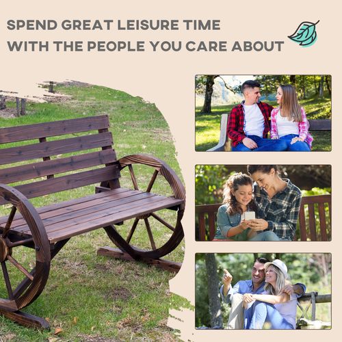 Outsunny Wagon Wheel Wooden Bench-Brown