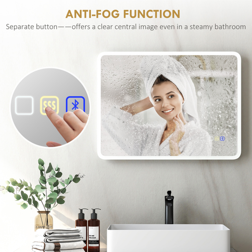 HOMCOM 600 x 800 mm Bluetooth Bathroom Mirror with LED Lights Wall Mounted