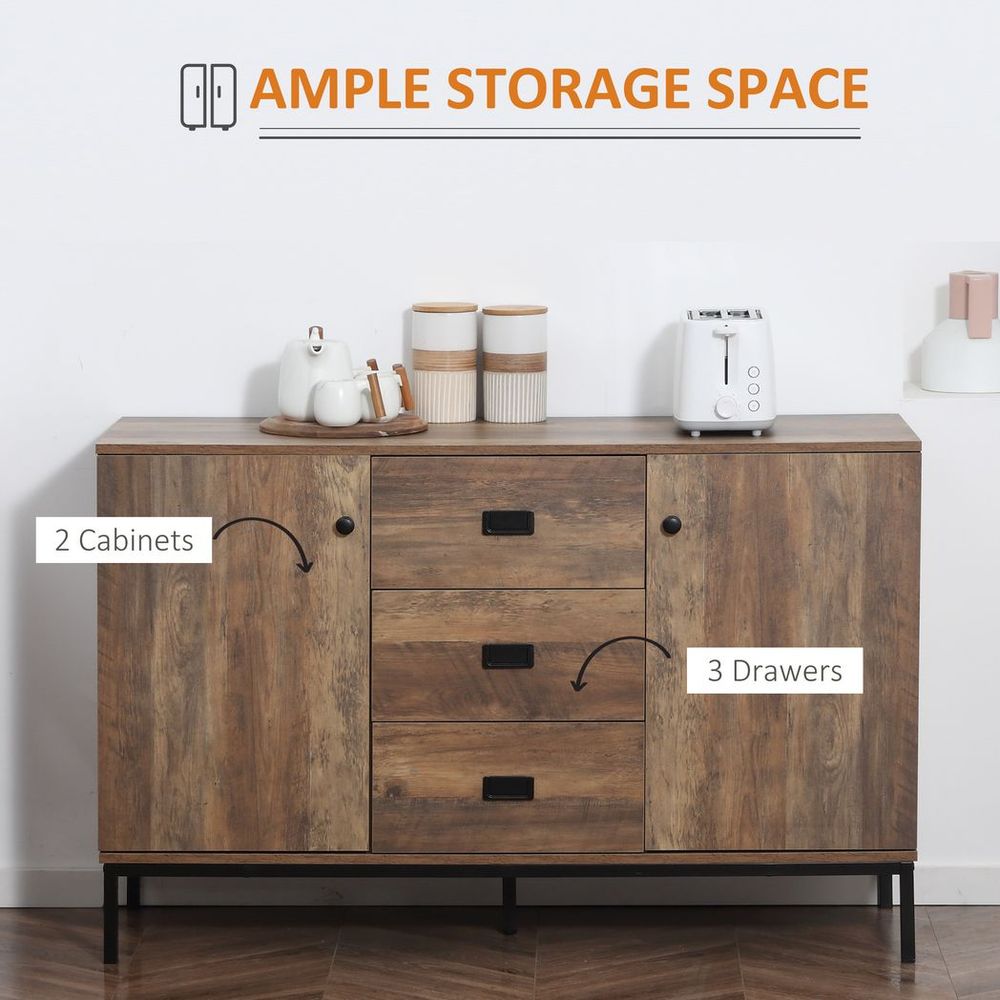 HOMCOM Industrial Sideboard, Storage Cabinet, Accent Cupboard Distressed Brown