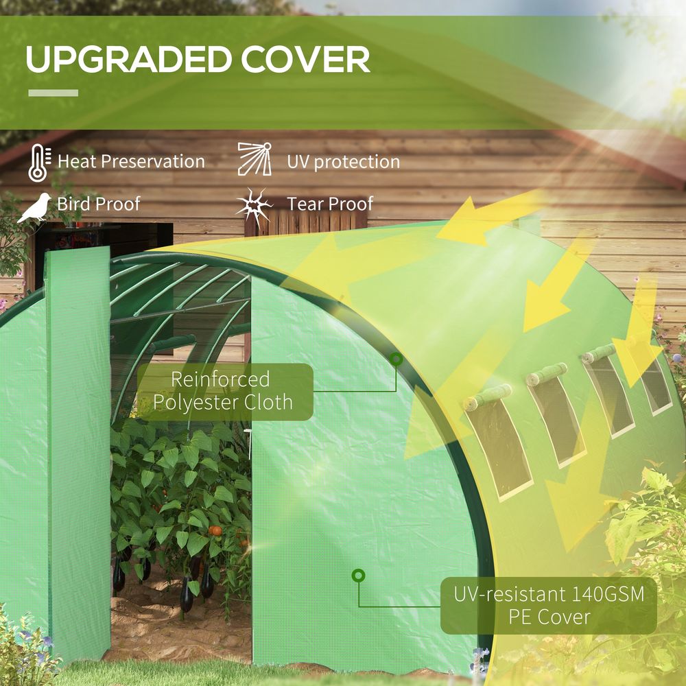 Outsunny Tunnel Greenhouse, Upgraded Structure, Hinged Doors, 6 x 3(m), Green
