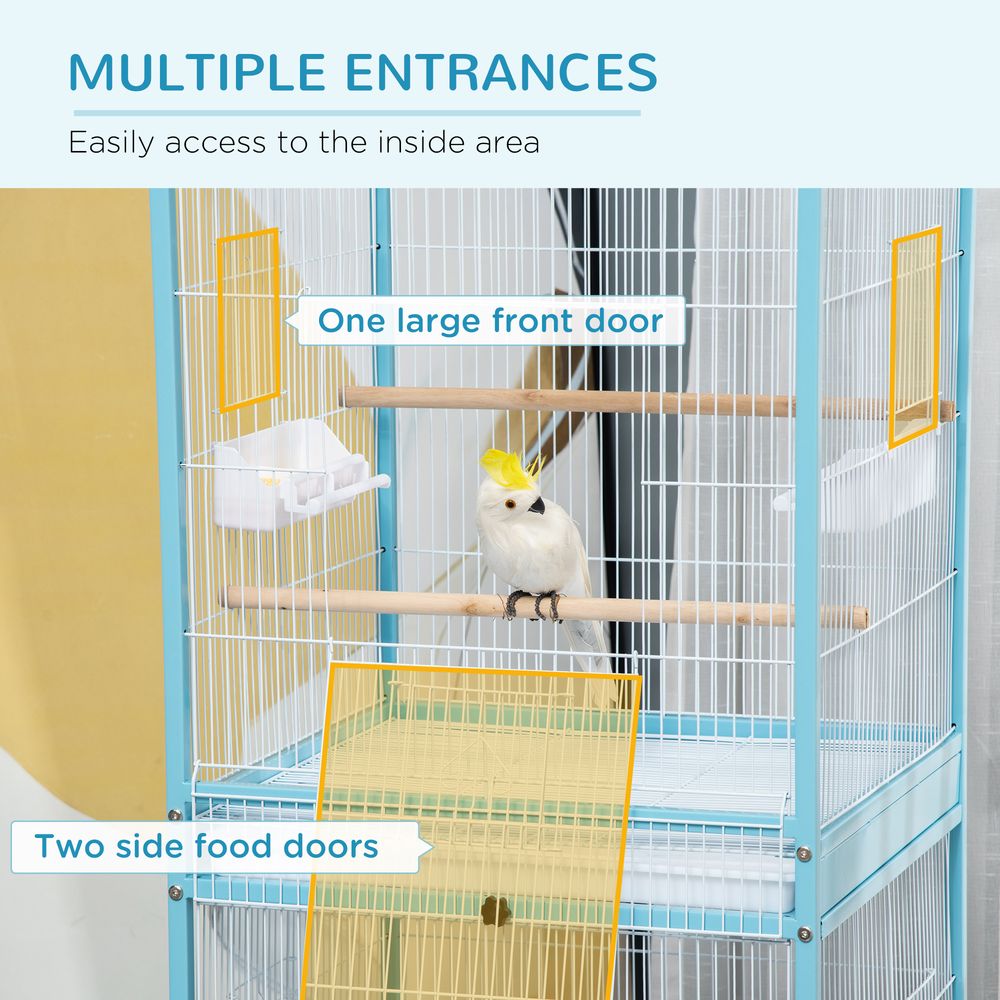 PawHut Bird Cage Budgie Cage 2 In 1 Large Aviary with Wheels Removable Trays for Finch Canaries Cockatiels Light Blue