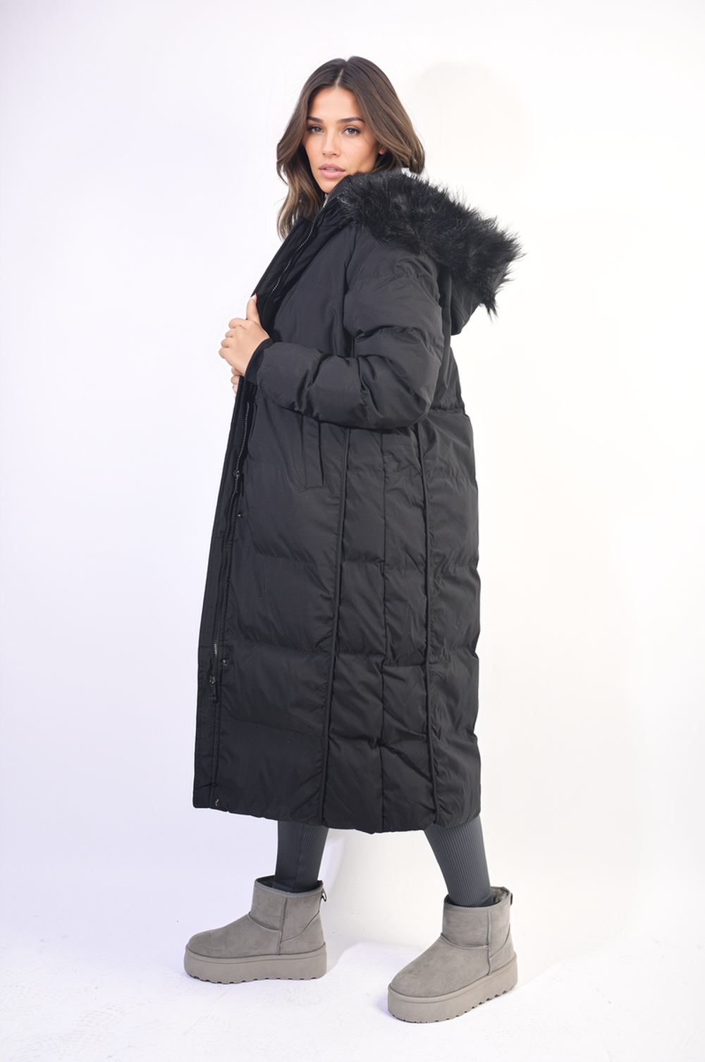 Luxury Longline Faux Fur Hooded Puffer Jacket