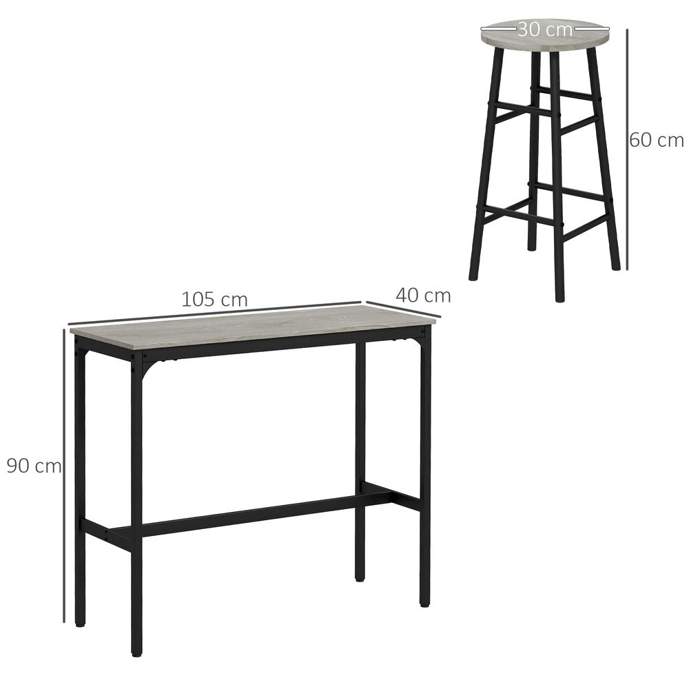 HOMCOM Industrial 3-Piece Bar Set, Grey - Perfect for Small Spaces, Professional Quality