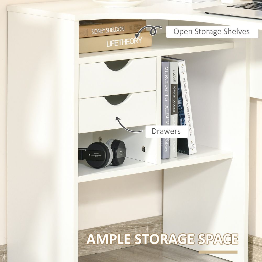 Modern L-Shaped Corner Desk w/ Storage Shelves - White