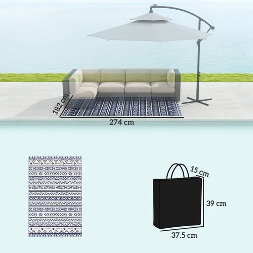 Outsunny 1.8 x 2.7m Reversible Outdoor RV Rug, Geometric, Blue and White