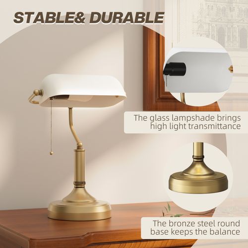 HOMCOM Banker's Table Lamp w/ Antique Bronze Tone Base