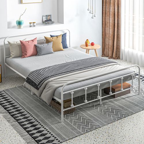 HOMCOM 4ft Metal Double Platform Bed Frame w/ Underbed Storage Headboard
