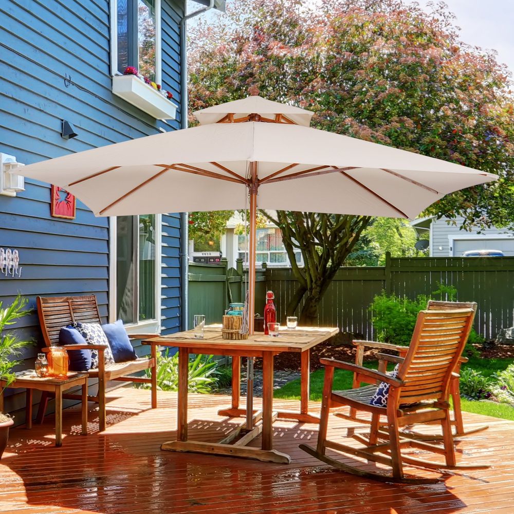 Premium 3x3m Wood Square Patio Umbrella - Market Quality Canopy, Sunshade, Garden Parasol - Best in Class