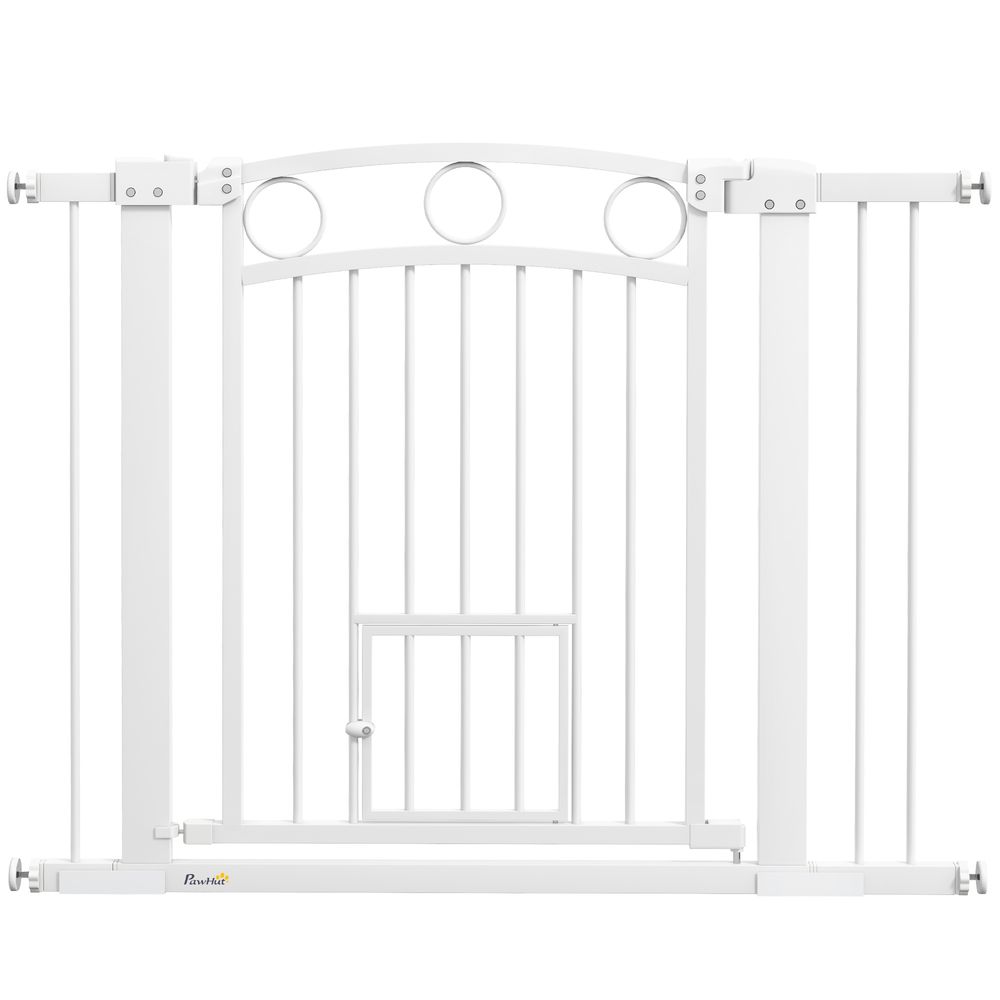 PawHut Stair Gate with Cat Door, Adjustable Width 76-104cm & 77cm Tall