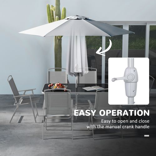 Outsunny 8 Pcs Garden Table and Chairs with Parasol Tempered Glass Top Grey