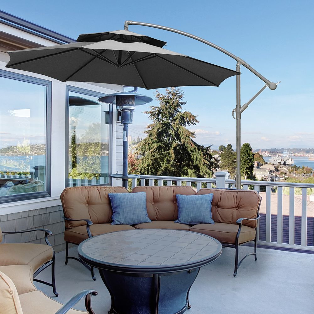Premium Dark Grey Banana Parasol Umbrella - 2.7m Cantilever Handle. Steel Frame. Sturdy & Stylish. Shade & Comfort.