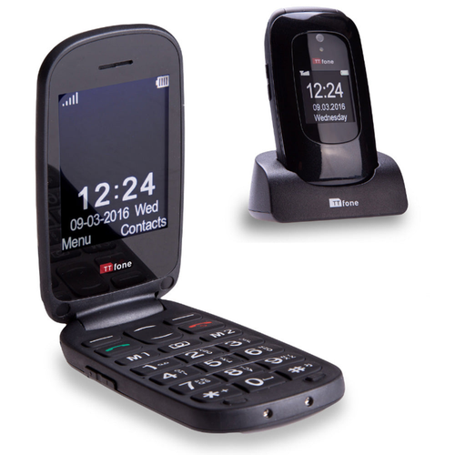 TTfone Lunar TT750 Black Flip Big Button Easy Menu Mobile with EE Pay As You Go SIM