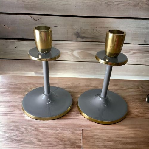 Glossy Grey Irina Candlestick, 15cm