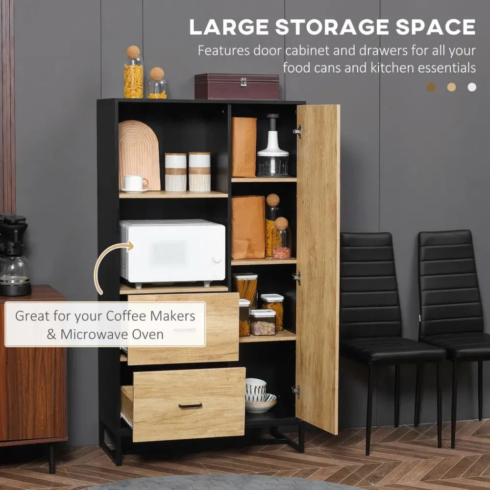 160cm Kitchen Cupboard, Microwave Stand with Storage Cabinet, Soft Close Doors