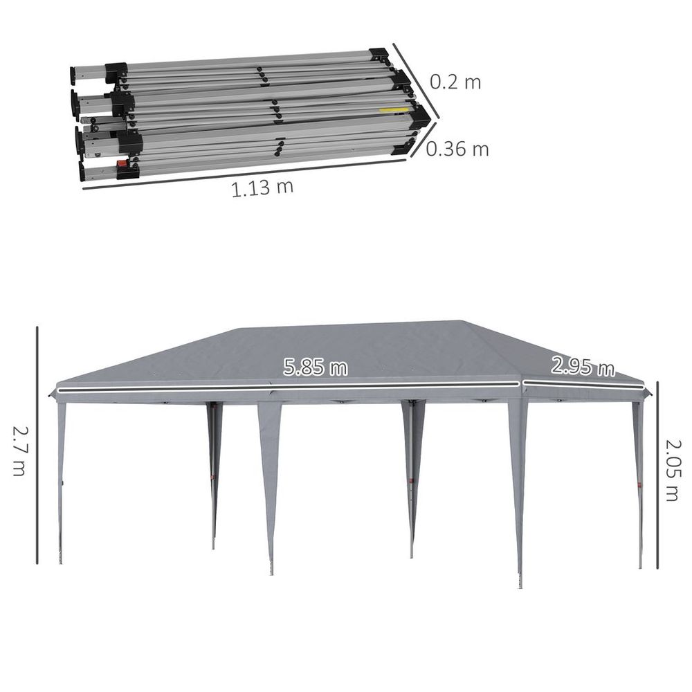 Outsunny 3 x 6 m Pop Up Gazebo, Foldable Canopy Tent, Height Adjustable Wedding Awning Canopy w/Carrying Bag, Grey