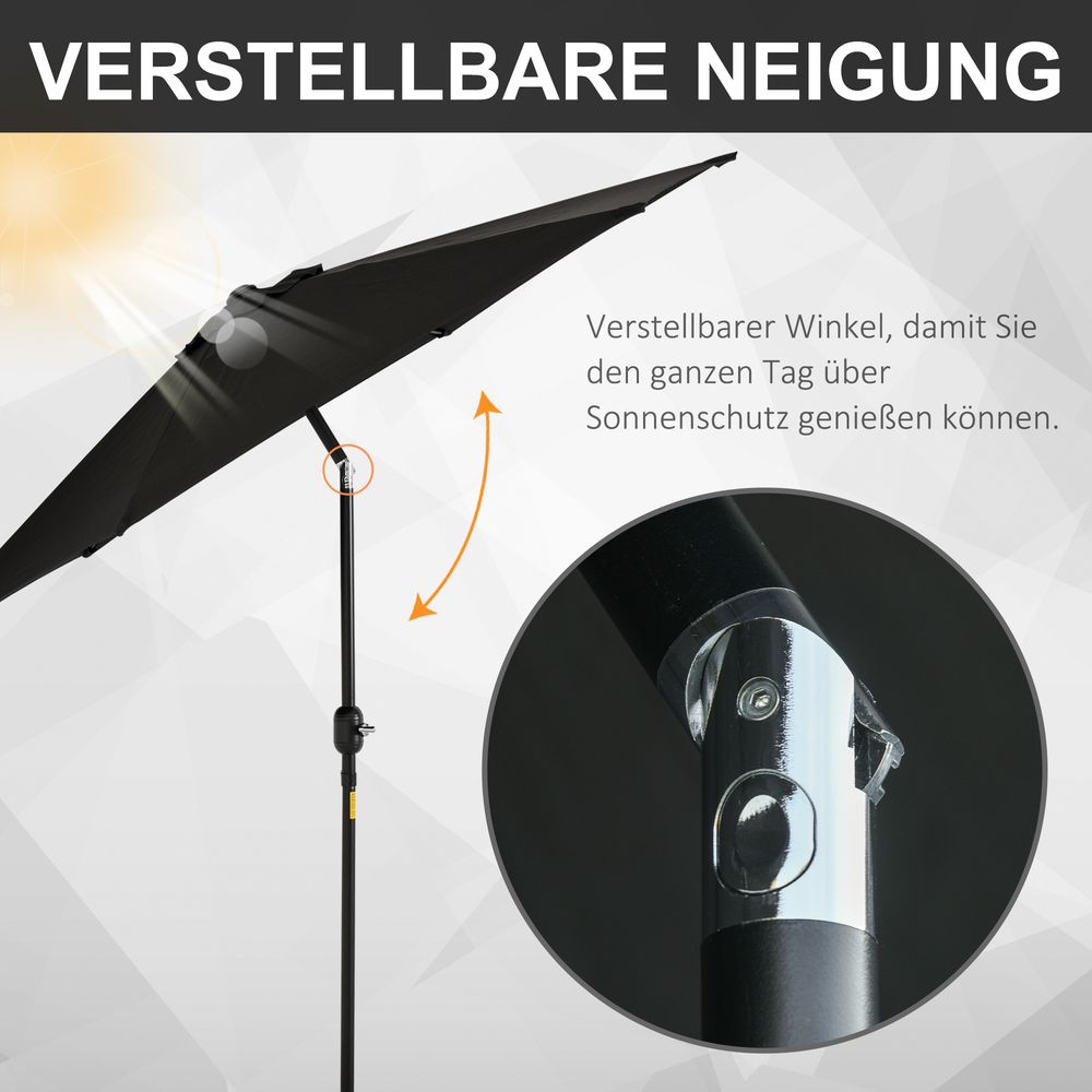 Premium Outsunny 2.7M Patio Umbrella - Sun Shade Garden Parasol - Aluminium - Black