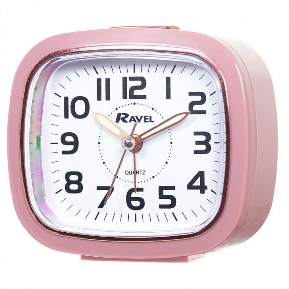 Ravel Rose Gold Quartz Pink Alarm Clock - Coloured Plastic Case, Easy Read Dial, Silent Sweep, Beep Alarm
