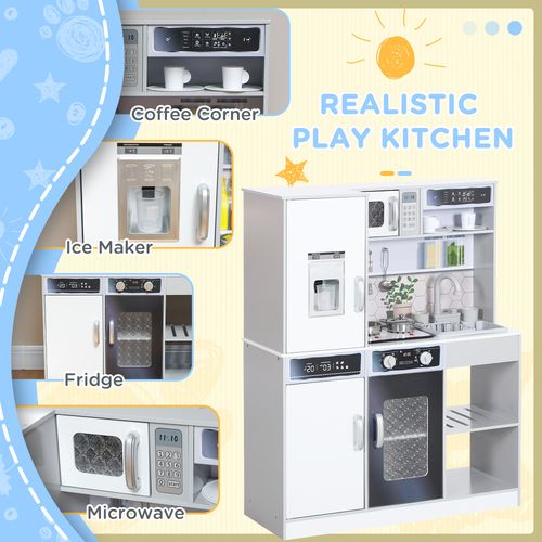 AIYAPLAY Play Kitchen, Pretend Toy Kitchen w/ Sounds Lights, Microwave