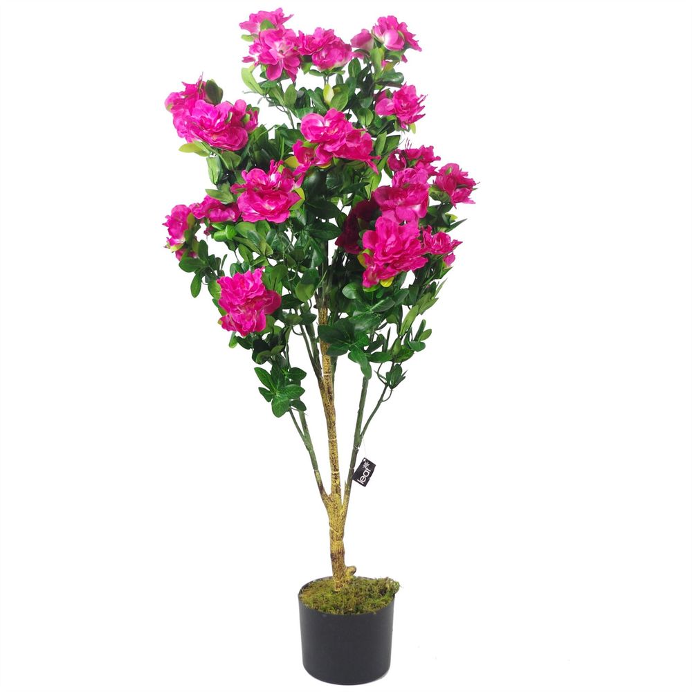 Premium 100cm Artificial Azalea Pink Flowers - Silver Metal Planter