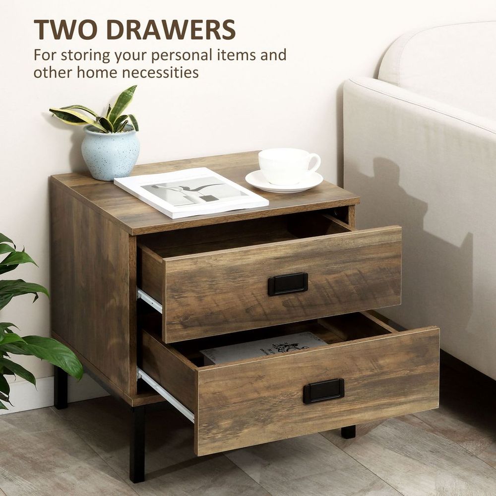 Metal Frame End Table with Storage Drawers | Bedroom & Living Room Furniture
