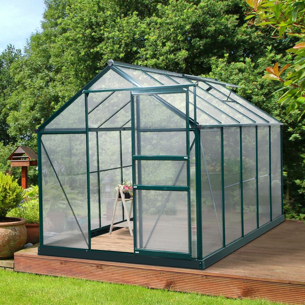 Clear Large Walk-In Greenhouse Garden Plants Grow Galvanized Base, Slide Door
