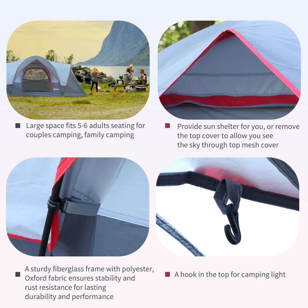 Outsunny 6 Person Camping Tent - Fiberglass & Steel Frame