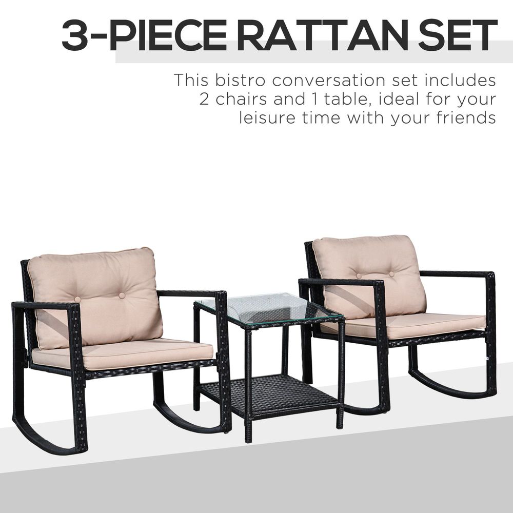 Outsunny 2 Seater Rocking Set - Black/Beige