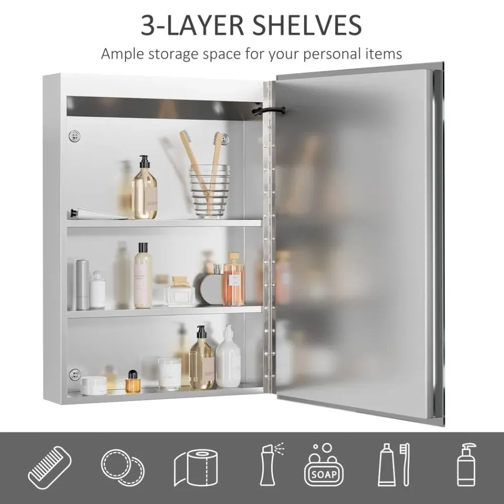 Bathroom LED Lighted Mirror Cabinet Wall-mount with Storage Shelves Touch Switch