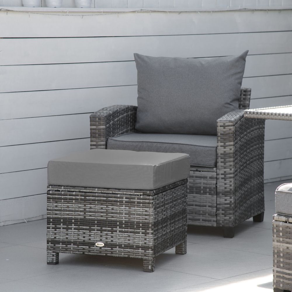 Premium Rattan Footstool Wicker Ottoman | Padded Seat Cushion | High Quality Furniture