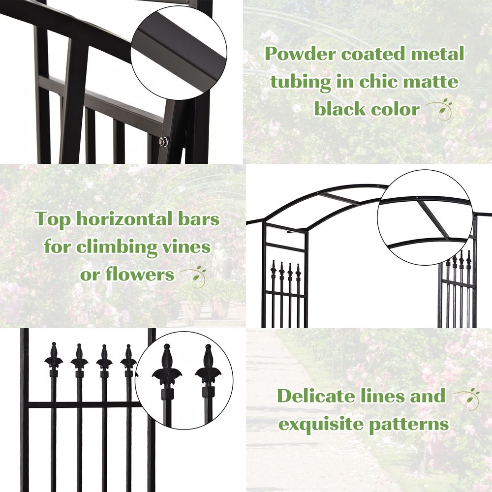 Durable Black Steel Frame Garden Arch w/ 2-Seater Bench - Perfect for Climbing Plants & Relaxing