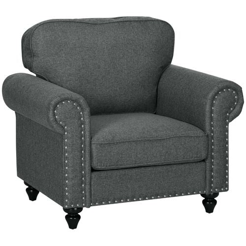 HOMCOM Mid-Century Armchair Upholstered Accent Chair w/ Wood Frame