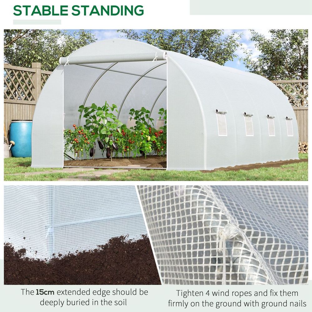 Outsunny 6x3x2m Polytunnel Greenhouse - Zippered Door, 8 Windows