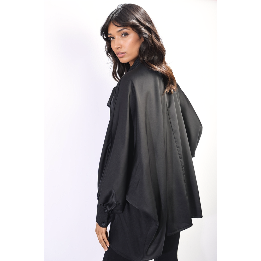 Luxurious Oversized Silky Satin Bow Tie Top - Elegant & Sophisticated
