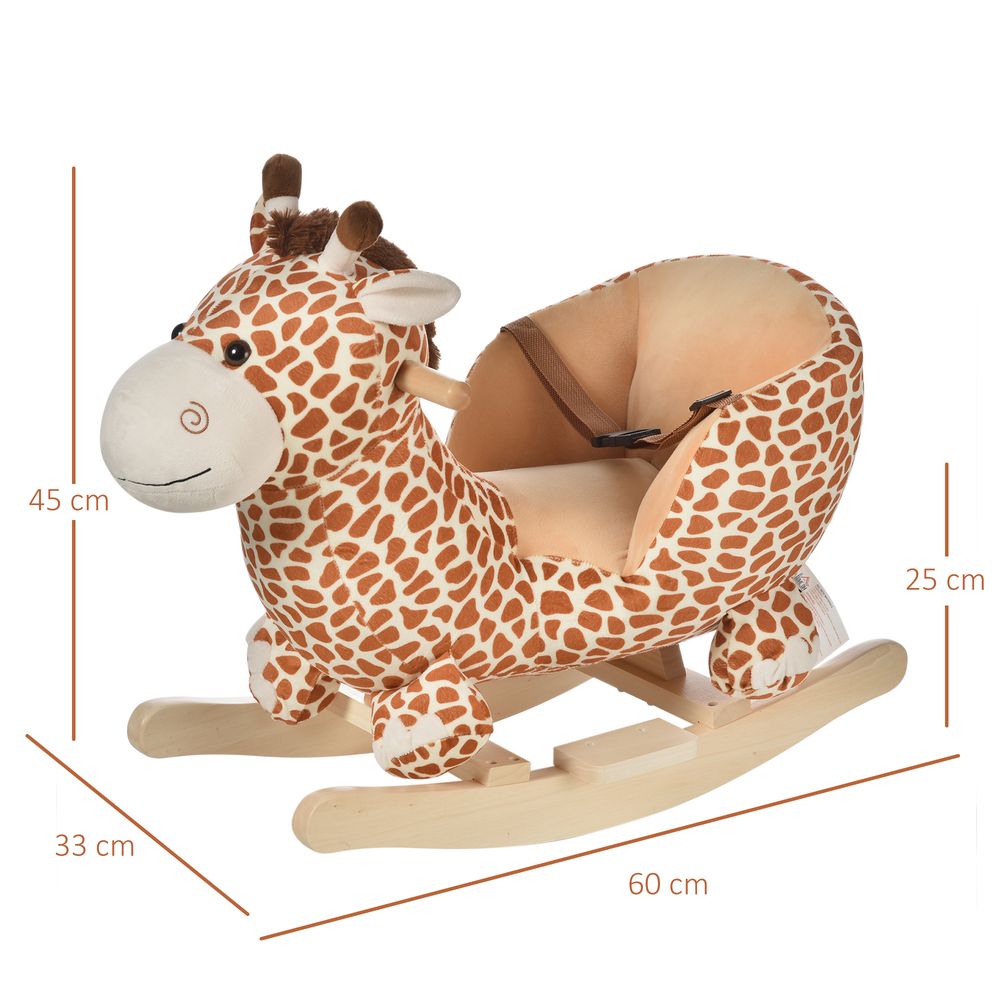 Plush Giraffe Rocking Horse - 32 Song Seat Belt - Safe & Fun - Ages 18M+