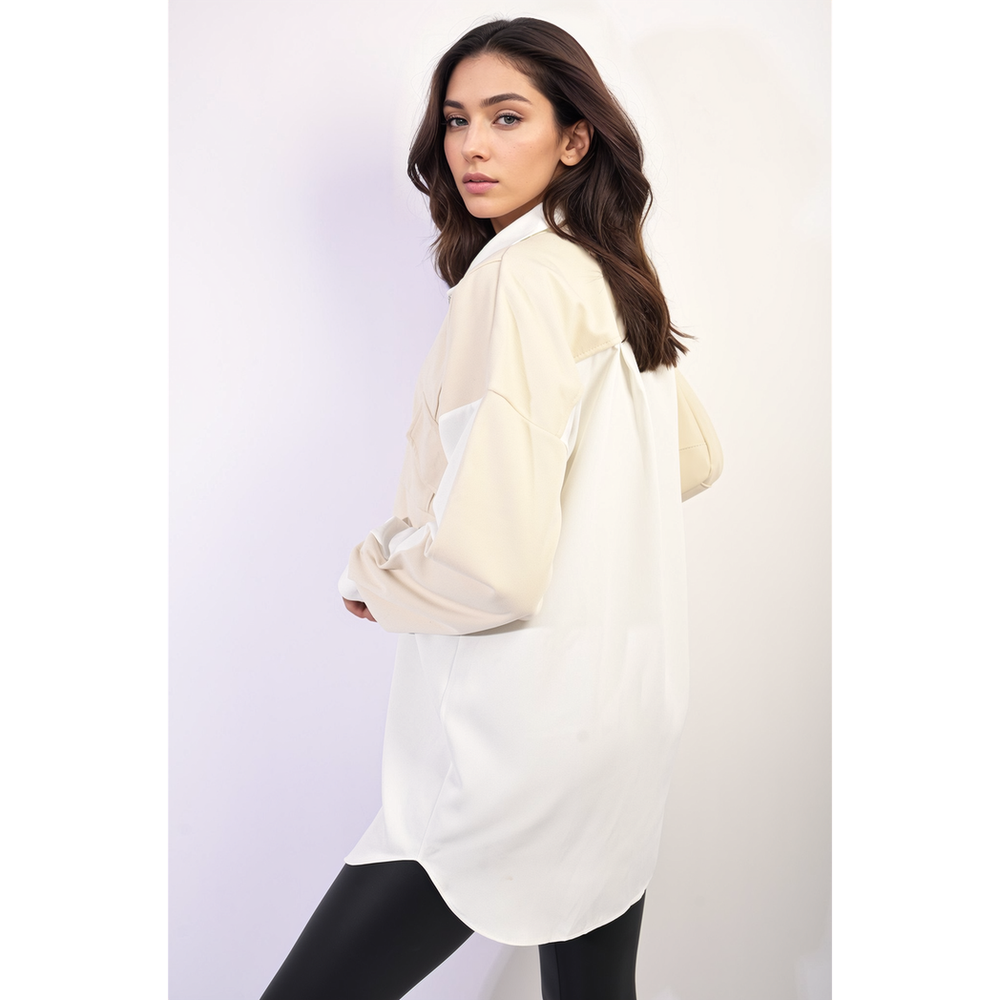 Ultimate Game-Changer: Two Tone Zip Front Oversized Shirt. Stand out in style and comfort. Best quality guaranteed.