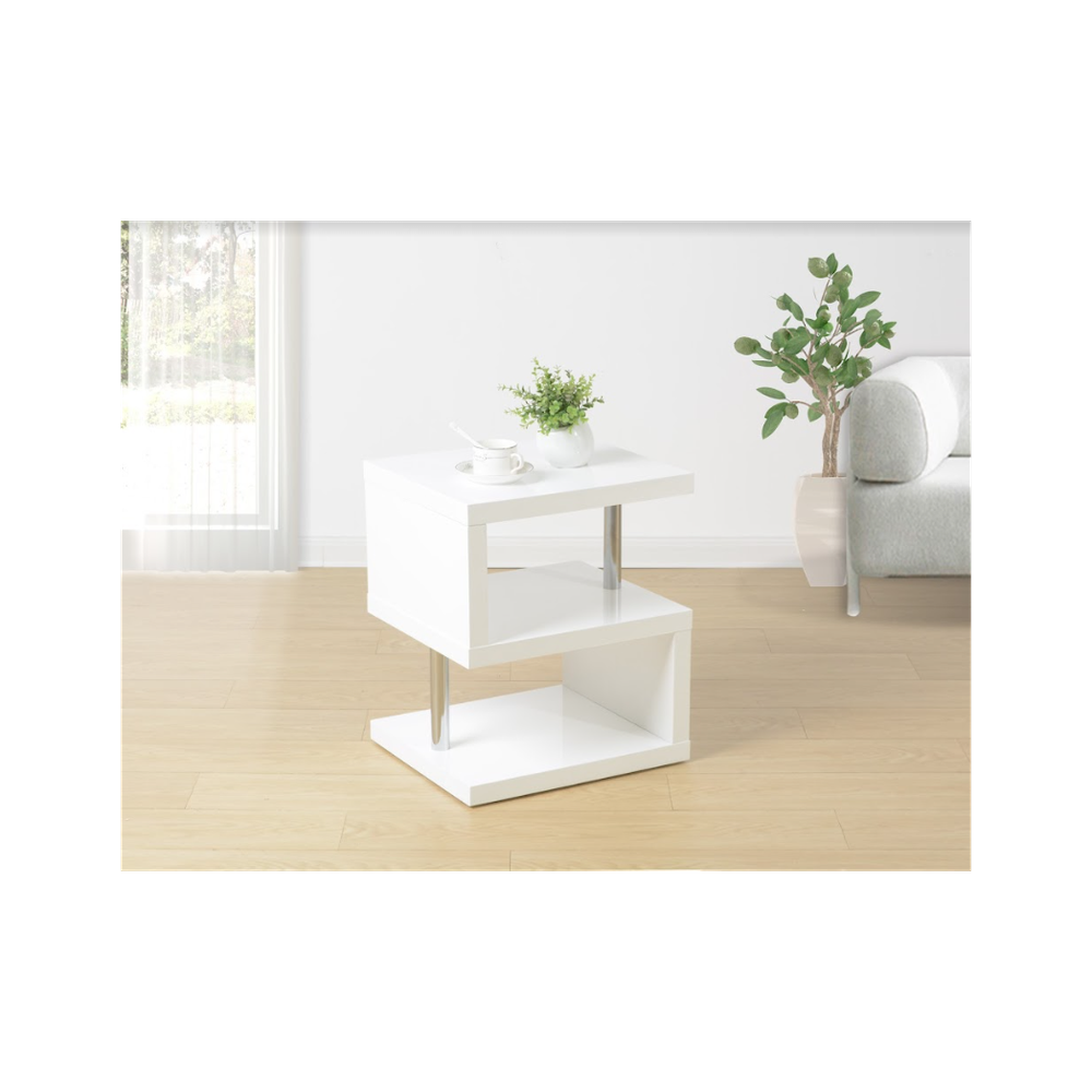 EFFULGENCE 3 Layer WHITE Coffee Table with BLUE LED Light