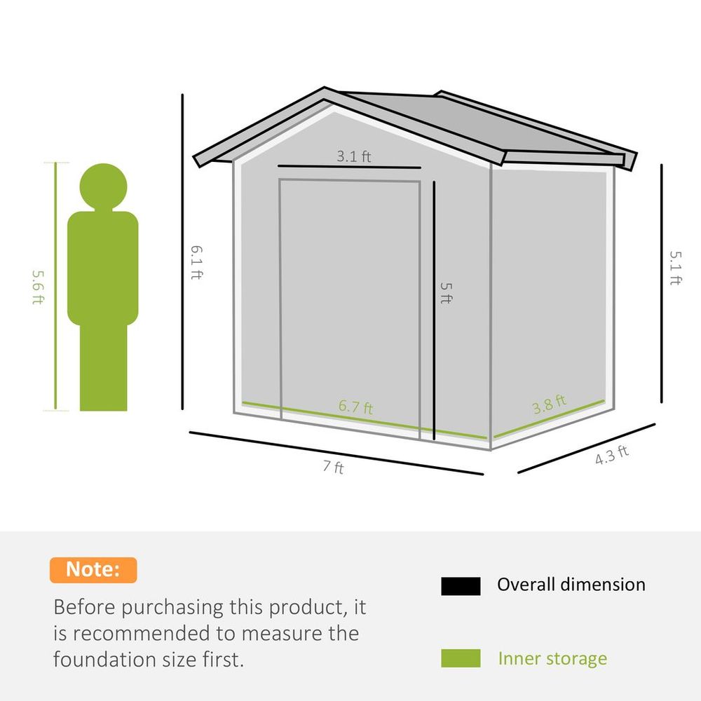 Outsunny Garden Shed Storage Unit - Locking Door, Floor, Vent - Green