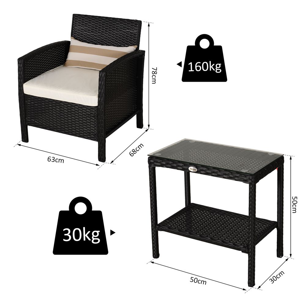 Outdoor Patio Furniture Set | 3-Piece Rattan Wicker Sofa Sectional | Black