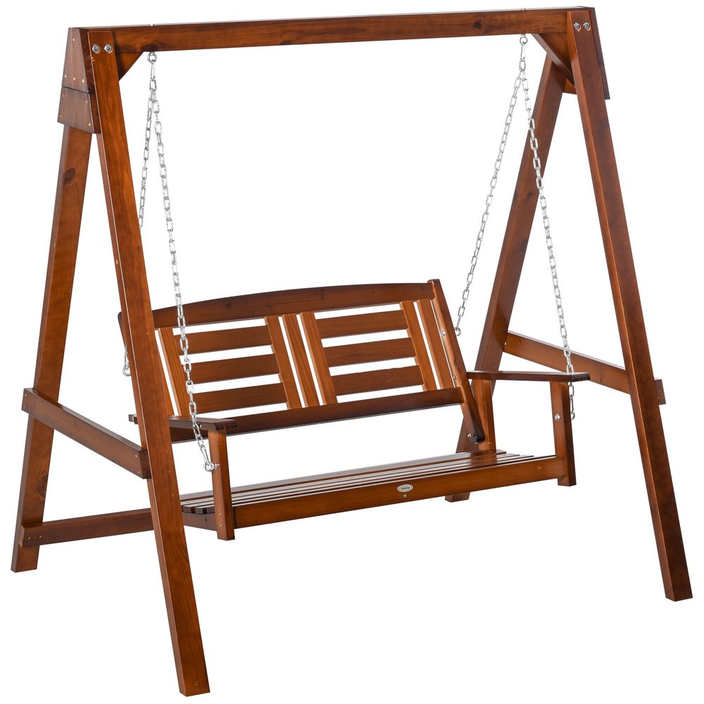 Outsunny Outdoor Garden Swing Chair - Wooden Patio Bench for 2 - Armrest - High Quality