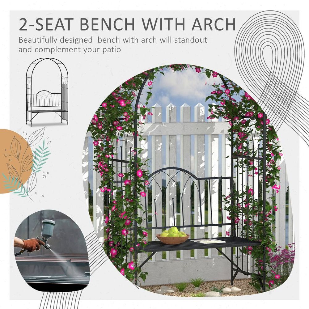 Garden Arch Bench Outdoor Patio Trellis Arbor Climbing Plant Antique Black