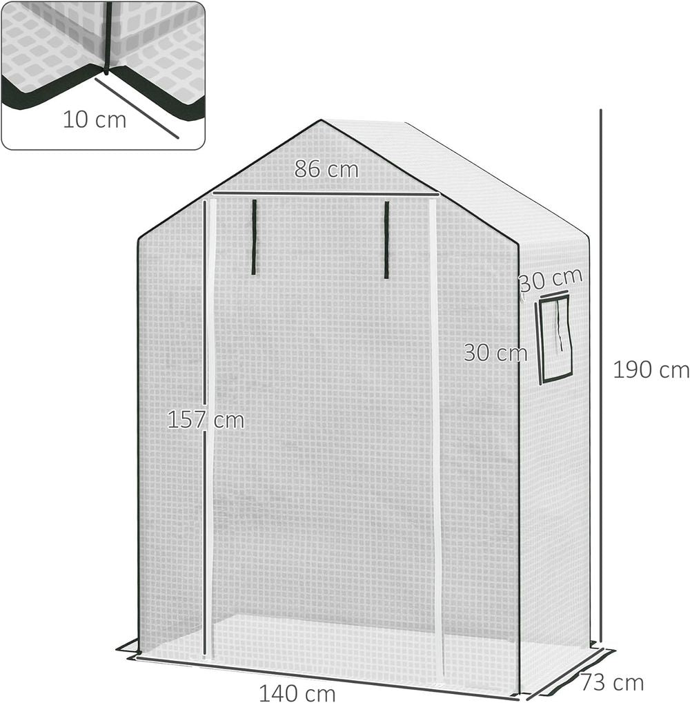 Outsunny PE Greenhouse Cover Replacement with Door and Mesh Windows, White